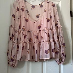 CINQ A SEPT pink silk ruffled blouse